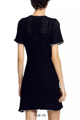 simona hollow knit Mini dress in black