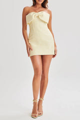 zenobia Tweed Bow Mini Dress - Lemon