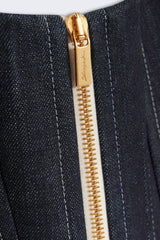 haltered corseted midi dress denim in navy blue