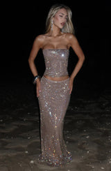 mirabelle sequin tube top maxi skirt suit in gold