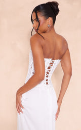 White Textured Sheer Floral Lace Corset