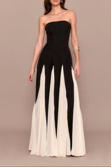 Black Bandeau Contrast Chiffon Pleated Maxi Dress