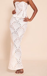 White Textured Floral Lace Maxi Skirt