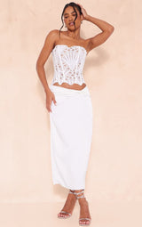 White Textured Sheer Floral Lace Corset