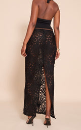 Black Textured Floral Lace Maxi Skirt
