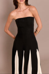 Black Bandeau Contrast Chiffon Pleated Maxi Dress