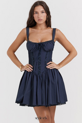 plunge v-neck mini dress in navy