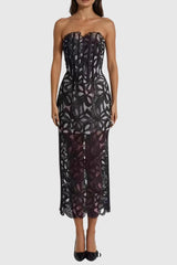 letitia Strapless Flower Embroidered Midi Dress