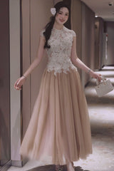 elvira Sequin lace crochet patchwork mesh maxi dress in brown