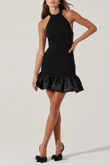 Bubble Hem Halter Mini dress in black