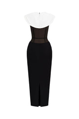 bernice black sleeveless Midi Dress With White Cape