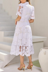 jessica Lace hollow layered midi dress in white