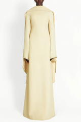 murray Yellow Pearl Trim Shawl Detail Maxi Dress