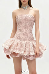 katherine Embroidered Lace Ruffle Mini Dress in pink