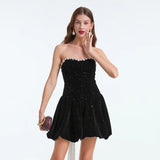 Zaahir Rhinestone Bow Sequin Strapless Mini Dress