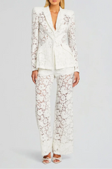 elvira v-neck Lace Blazer set in white
