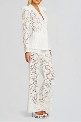 elvira v-neck Lace Blazer set in white