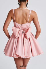 lace ruffle trim corset mini dress in pink