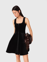 tara black Square neck velvet puff sleeveless mini dress