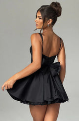 lace ruffle trim corset mini dress in black