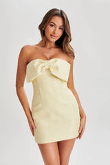 zenobia Tweed Bow Mini Dress - Lemon