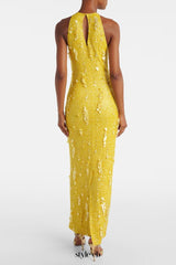 kelly beaded sequined sleeveless maxi dress in yellow