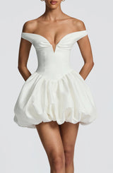 daisy v-neck strapless puffy Mini Dress - Ivory