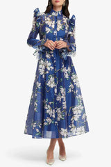 joyce Butterfly Sleeve Midi Dress - Midnight Magnolia Print