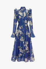 joyce Butterfly Sleeve Midi Dress - Midnight Magnolia Print