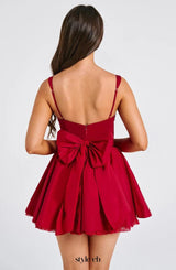 lace ruffle trim corset mini dress in red
