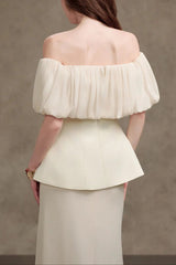 karen Straight Plain Foam Silk strapless Maxi dress in white