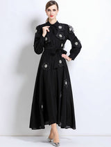 susanna floral Applique Shirt Midi Dress in black