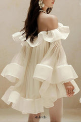 bernice Ruffle Layer Crinkle Chiffon Mini Dress in white