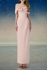 leona Sheath Asymmetric Shoulder Taffeta Ankle maxi Dress in pink