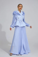 josephine Light Blue Flounce skirt blazer Two-Piece Set