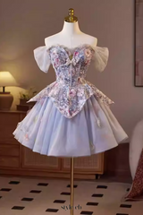 kelly floral print embroidery tulle puffy mini dress