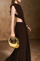 damla Sheath Open Back Spandex Maxi Dress in dark brown