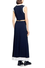 lyuba Two Tone Cropped Sleeveless Cardigan & Knit Skirt