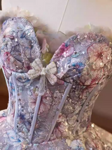 kelly floral print embroidery tulle puffy mini dress