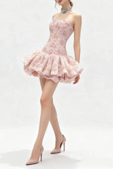 katherine Embroidered Lace Ruffle Mini Dress in pink