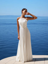 Carlotta White Strapless Pleated Maxi Dress
