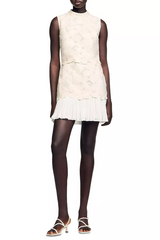 embroidery backless Guipure mini Dress in ecru