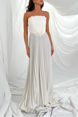 Carlotta White Strapless Pleated Maxi Dress