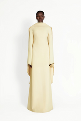 murray Yellow Pearl Trim Shawl Detail Maxi Dress