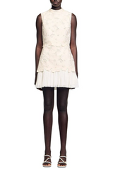 embroidery backless Guipure mini Dress in ecru