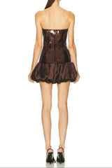 Strapless Sequin Bubble Mini Dress in brown