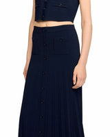 lyuba Two Tone Cropped Sleeveless Cardigan & Knit Skirt