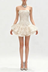 katherine Embroidered Lace Ruffle Mini Dress in pink