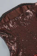 Strapless Sequin Bubble Mini Dress in brown