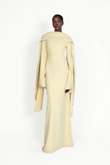 murray Yellow Pearl Trim Shawl Detail Maxi Dress
